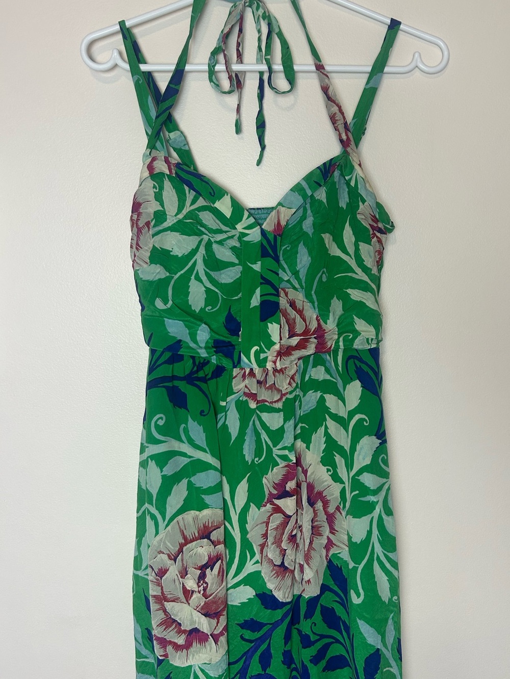 Moulinette Soeurs 100% Silk Floral Sundress Size 6 Anthropologie Green Tie Strap